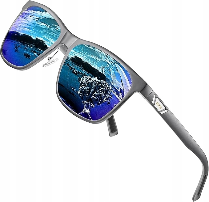 DUCO Męskie Okulary Polaryzacyjne UV400 Retro Niebieskie szkła Revo