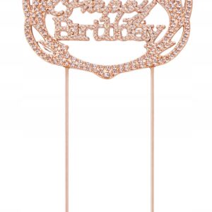 Topper na tort Happy Birthday rose gold z kryształami – dekoracja urodziny